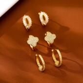 越南沙金耳环潮流轻奢风镶锆四叶花几何耳圈女简约设计感饰品