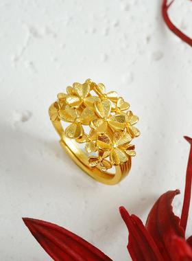 新中式古法沙金女戒复古风