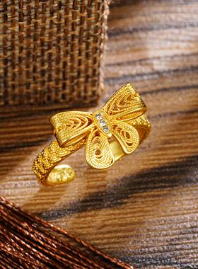 古法越南沙金蝴蝶结戒指