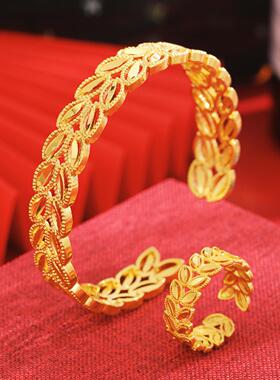 越南沙金麦穗开口镂空戒指手镯女款饰品网红同款爱心树叶货源