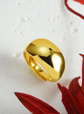 新中式沙金素圈指环女简约饰品