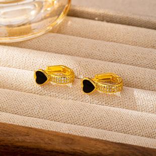 潮流镂空镶锆爱心卡扣耳环女越南沙金耳圈百搭久不掉色耳饰品货源