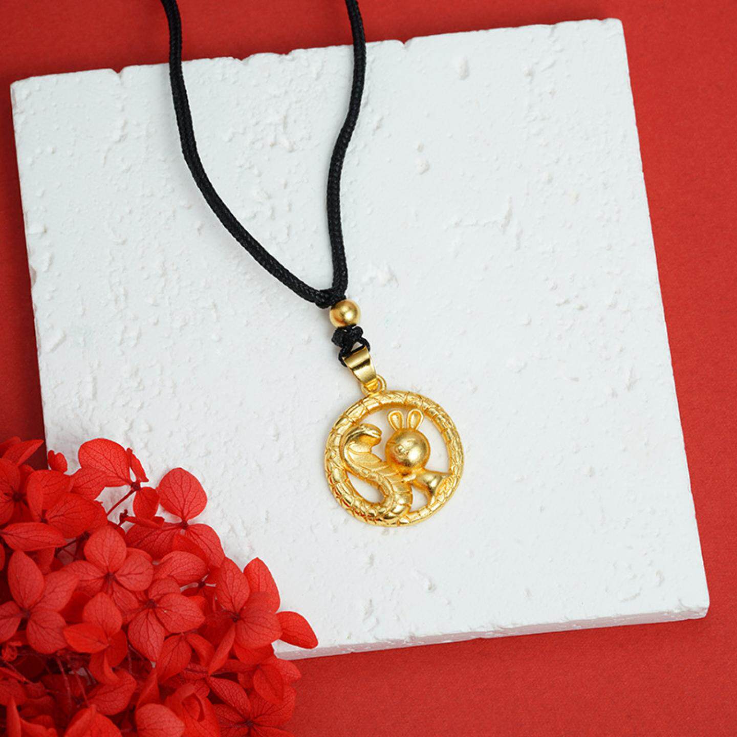 越南沙金吊坠民族风蛇盘兔生肖项链女复古久不掉色首饰品