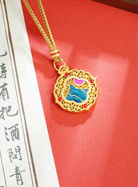 新中式古法沙金项链滴油青山黛