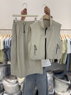 韩国26139时尚 拉链马甲背心 松紧腰半身裙工装 两件套女 高级感无袖