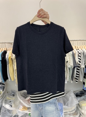 欧货2626L时尚高级感点子纱短袖T恤女莱塞尔羊毛百搭套头文艺上衣