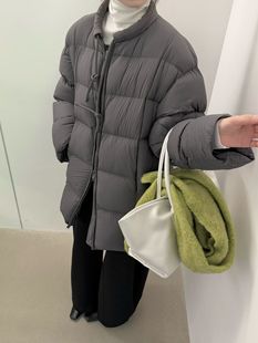 新国标95白鸭绒泡芙排骨圆领羽绒服女冬季领口系绳设计拉链面包服