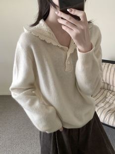 欧货时尚 减龄软糯毛衣女 高级感慵懒风重工钩花连帽套头羊毛针织衫