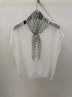 女 t恤衫 莱塞尔桑蚕丝时尚 宽松高级感软糯微透上衣配丝巾针织短袖