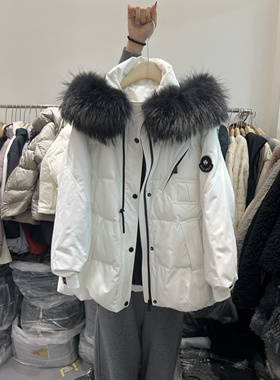 欧货GOOSE DOWN三防90白鹅绒服女貉子毛连帽户外工装羽绒服H-981