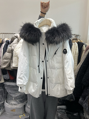 貉子毛连帽户外工装羽绒服