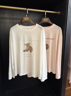 tee修身 显瘦内搭圆领上衣 减龄小鹿卡通印花正肩长袖 韩国make时尚