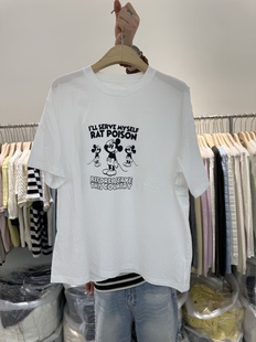 欧货26104时尚 T恤休闲减龄上衣 高级感圆领字母卡通米老鼠图案短袖