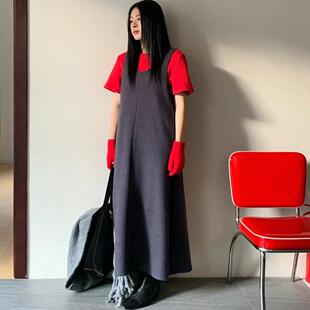 连衣裙韩版 呢料背心长款 chic高级感叠穿显瘦连身裙 新款 moment冬季