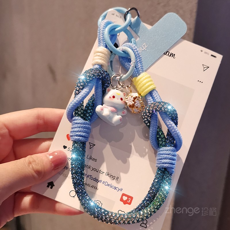 ins北欧水钻手机挂绳手腕多功能指环带奢华满钻链户外钥匙壳防丢