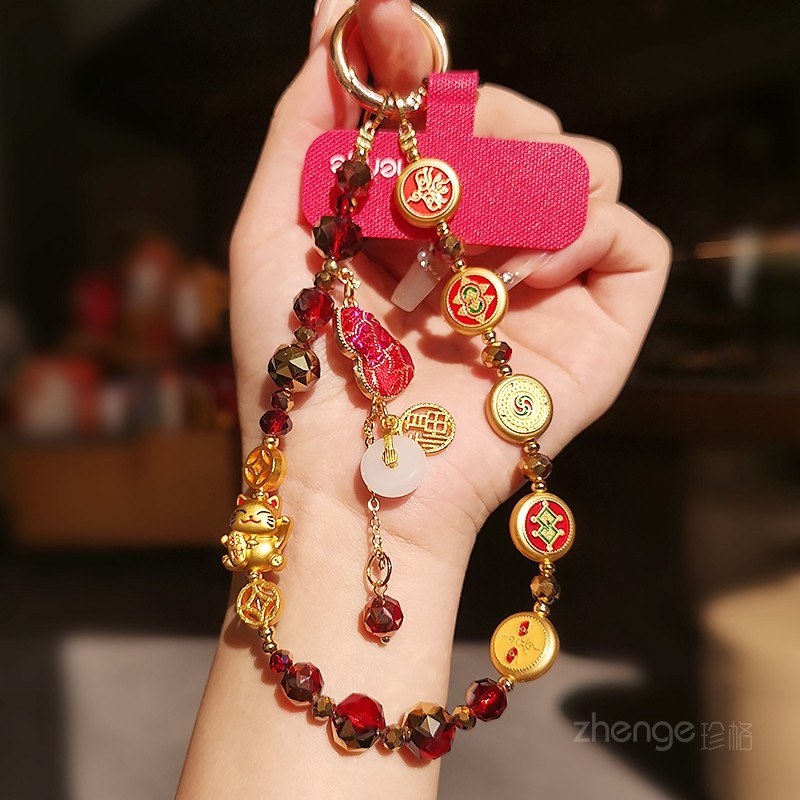 新年超好看手机链挂绳短款招财福禄水晶珠手链包包饰品钥匙壳防丢,3C数码配件,手机挂件/手机链,淘宝优惠券,粉丝福利购,淘宝优惠卷