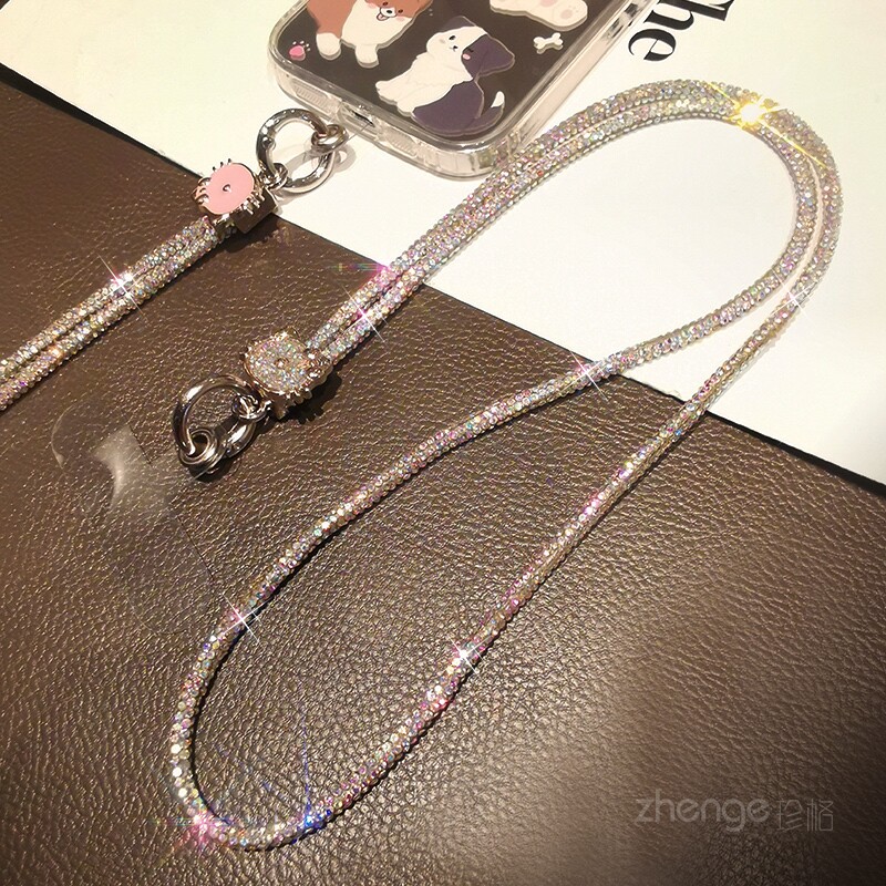 水钻手机链挂脖长款奢华女款时尚满钻挂绳ccd相机挂件钥匙壳通用