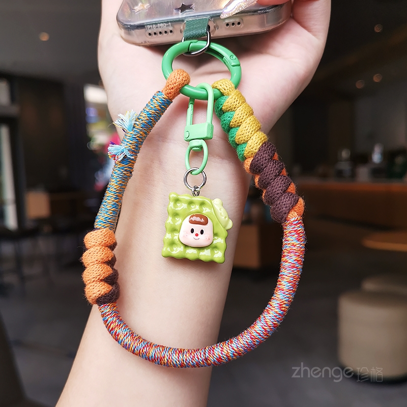 手机挂绳短款撞色棉质腕带原创民族风花样编织女户外运动链壳结实