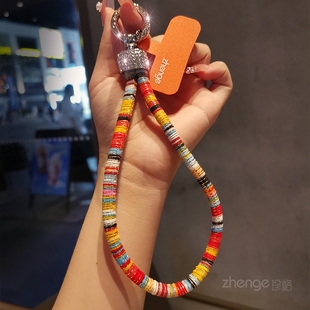 简约绒布编织手腕带时尚 手机挂绳短款 水钻头手提链相机钥匙壳结实