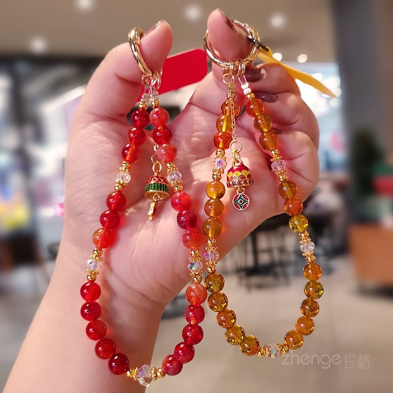 国风吉祥吊坠手机链挂绳高级感水晶串珠链新年户外携带钥匙壳结实,3C数码配件,手机挂件/手机链,淘宝优惠券,粉丝福利购,淘宝优惠卷