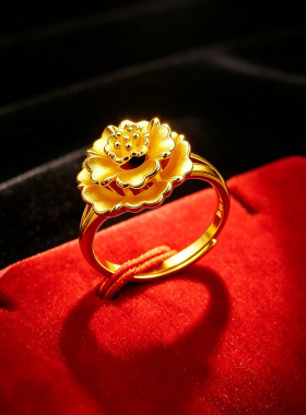 牡丹花金色戒指可调节