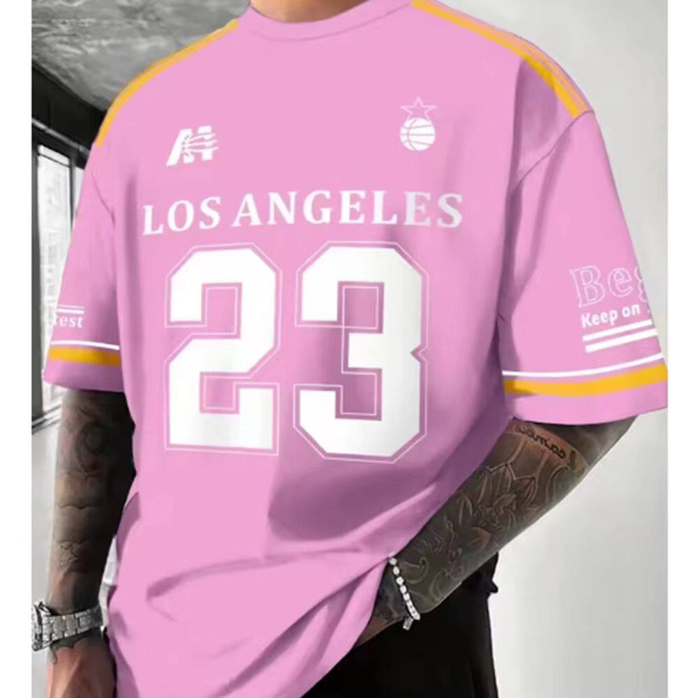 美式篮球风圆领短袖T恤男女同款数字23数码印花休闲运动上衣潮