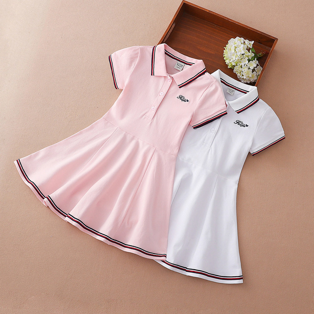 女童连衣裙年学院风中大童儿童简约时尚女宝宝休闲翻领裙子短袖