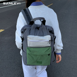 双肩包男电脑包帆布高级感书包大学生旅游大容量旅行背包运动手提