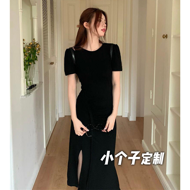 150小矮个子法式开叉连衣裙女收腰a字气质中长款针织裙xs夏季