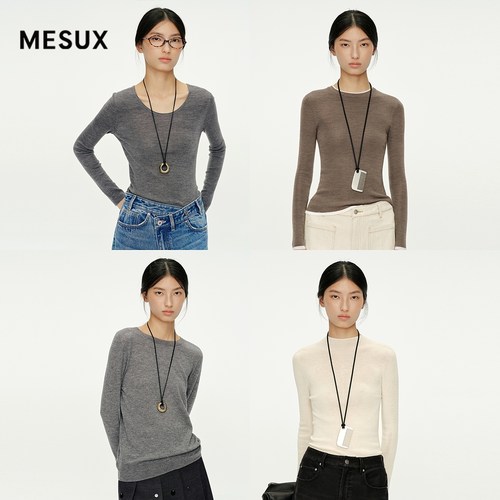 MESUX米岫25秋冬迪木尔风90S纯羊毛无缝成型多领型百搭打底针织衫
