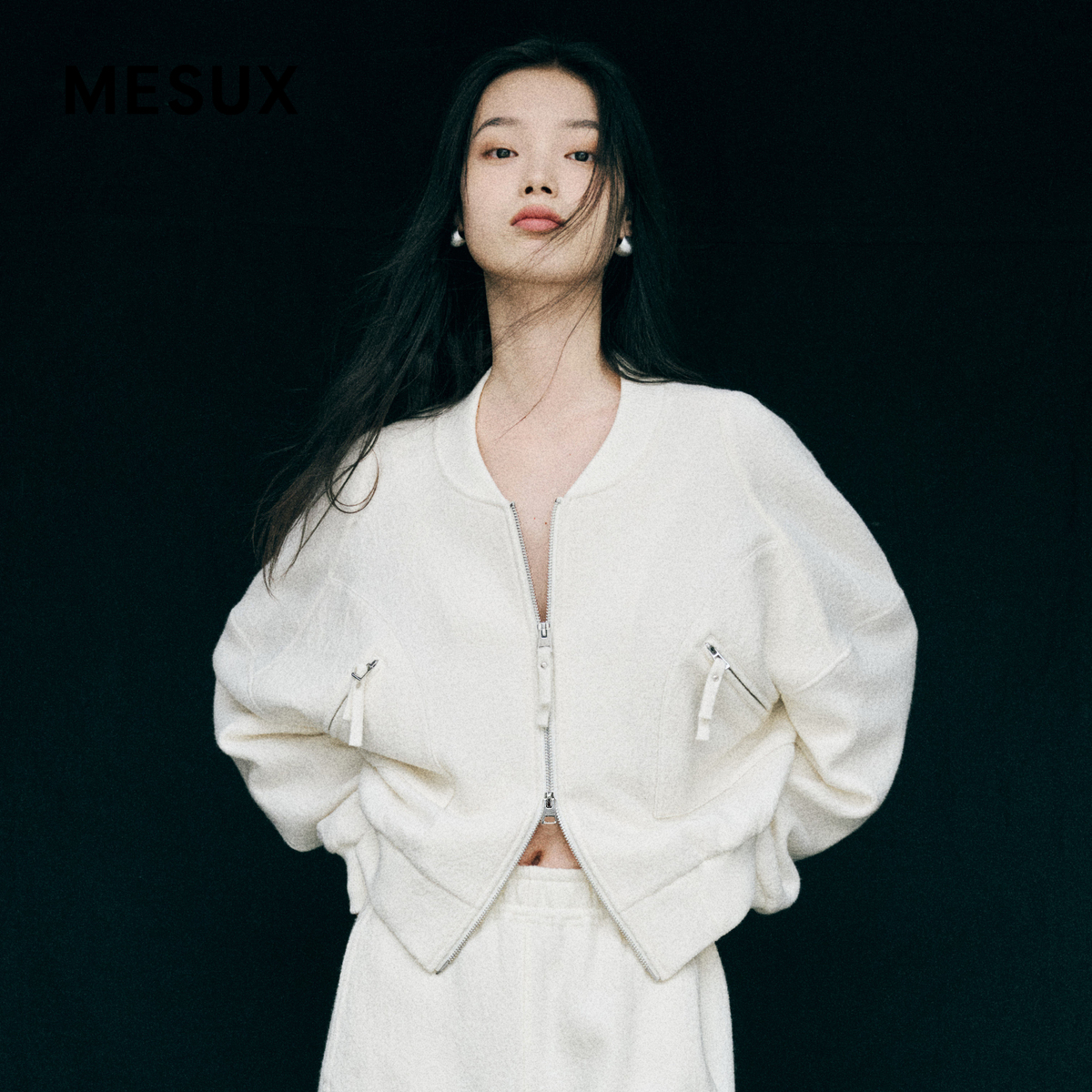 MESUX米岫新品美丽诺绵羊毛棒球服通勤休闲夹克外套MMWUH108