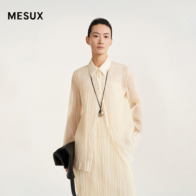 MESUX米岫26夏微光泽感解构风后背拼接格纹压褶衬衫MOMUC403