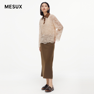 翻领蕾丝POLO衫 上衣MMFUD504 女装 MESUX米岫新品