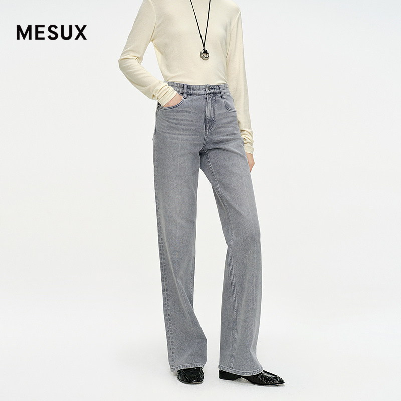 MESUX米岫25冬经典美式复古磨白水洗中腰直筒修身牛仔裤MNWUR404,女装/女士精品,牛仔裤,淘宝优惠券,粉丝福利购,淘宝优惠卷