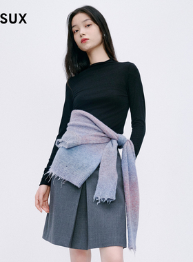 MESUX米岫新品女装绵羊毛黑色高领薄款打底上衣MMWUD508