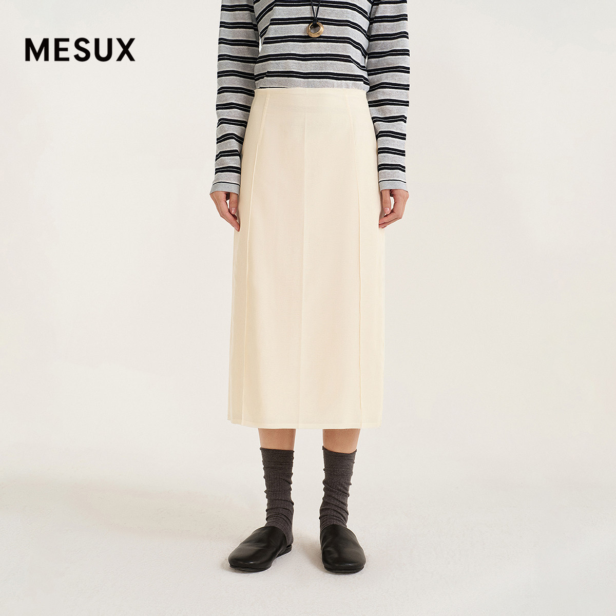 MESUX米岫26夏重磅桑蚕丝棉麻双层面料 时髦显瘦开叉半裙MOMUS420