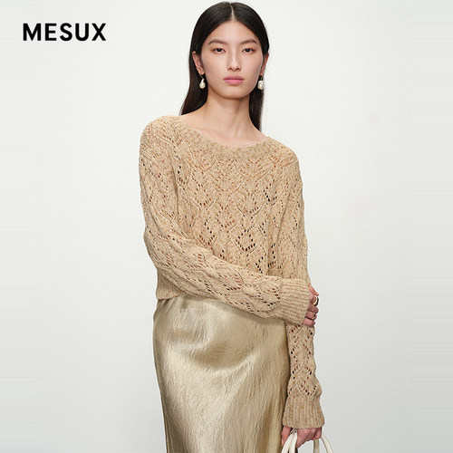 MESUX米岫进口纱线重工镂空胶花肌理雕花毛针织衫MNSUE408