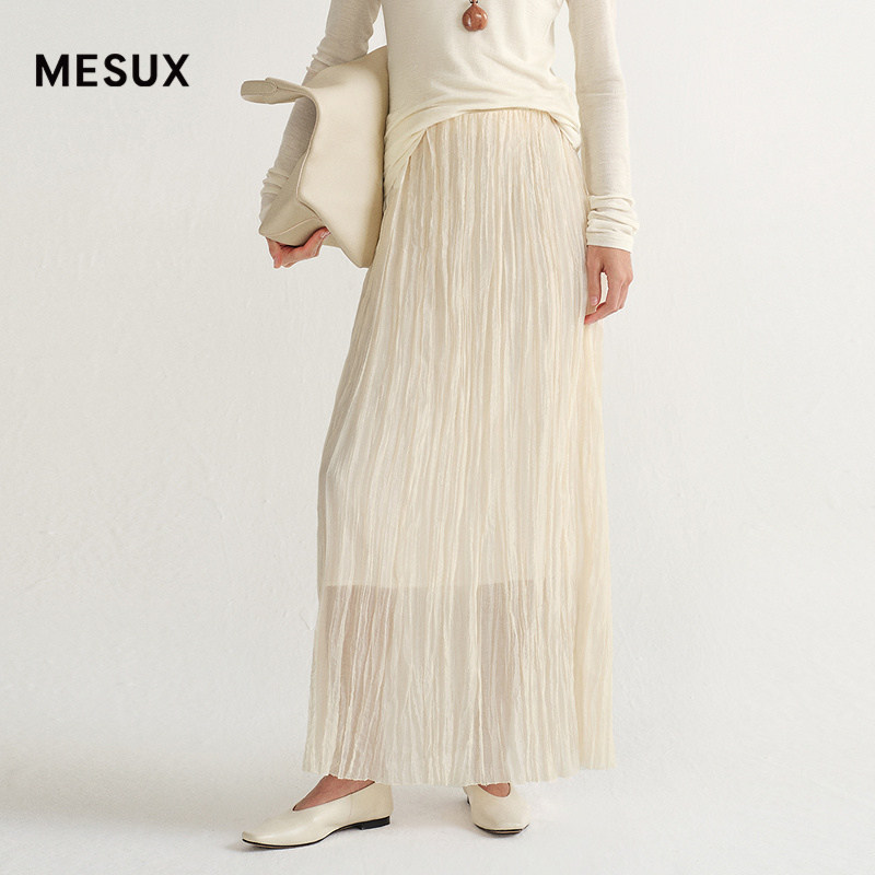 MESUX米岫26春朦胧雪纺纱裙浪漫美学气质长款百褶半裙MOSU