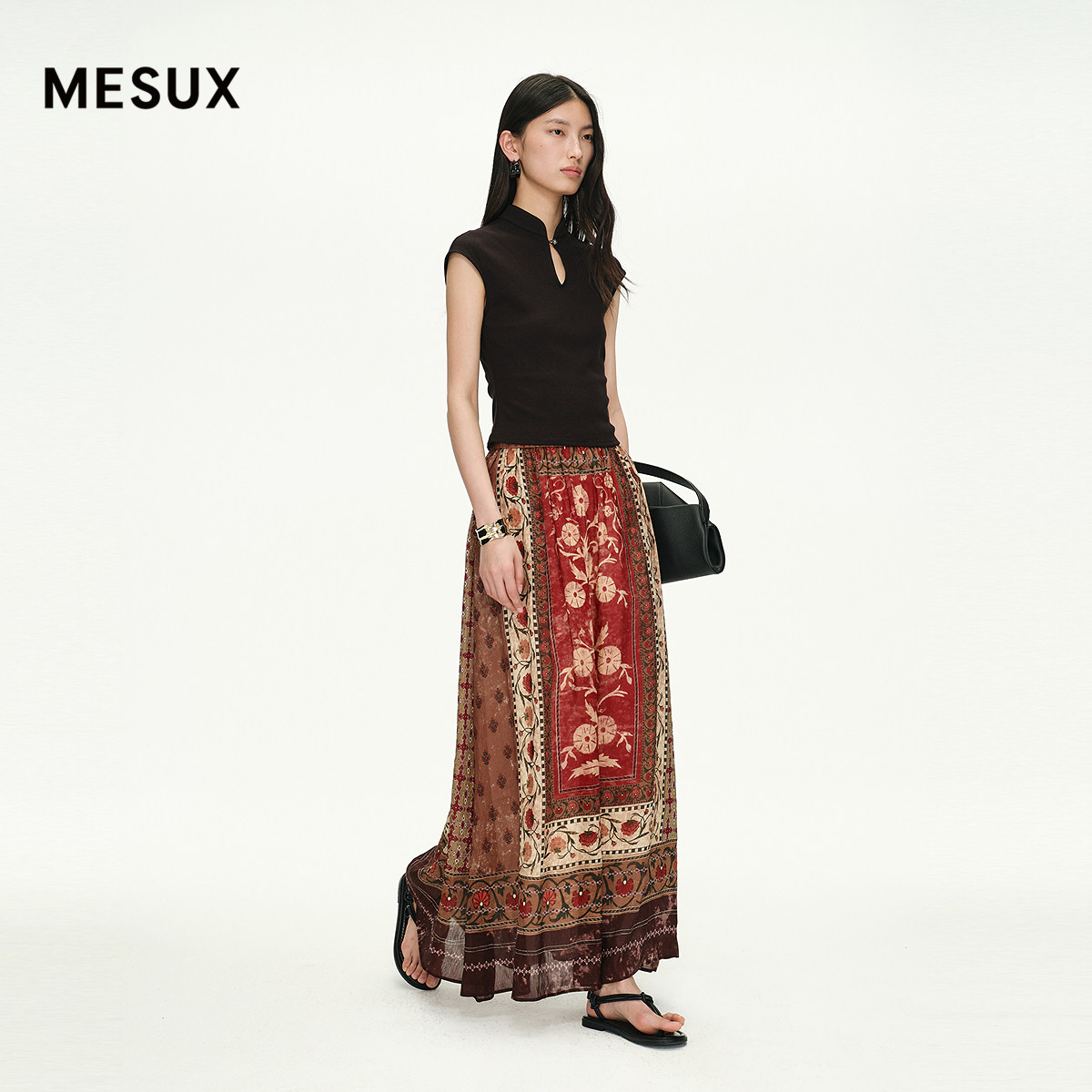 MEUX米岫25夏波嬉风印花半身长裙