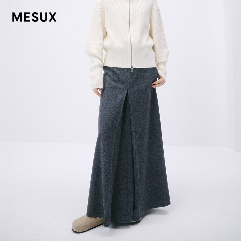 MESUX米岫绵羊毛通勤A字摆长半裙中高腰西装裙女MMWUS401