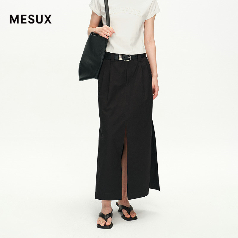 【博主同款】MESUX米岫夏长绒棉A型高腰设计感半身裙MNMUS404