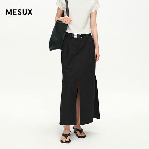 【博主同款】MESUX米岫夏长绒棉A型高腰设计感半身裙MNMUS404