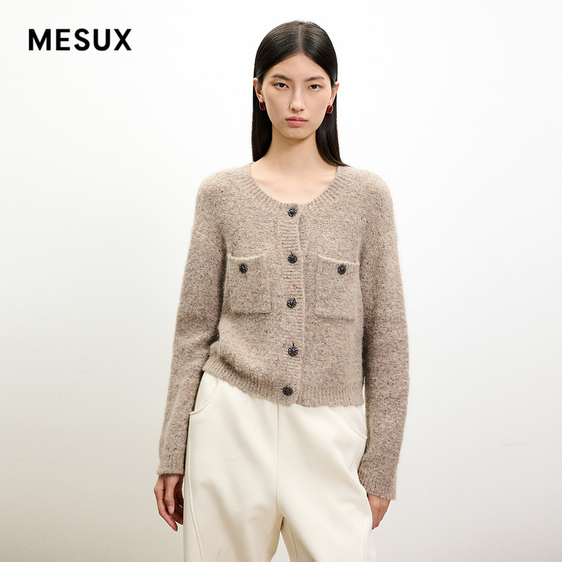 MESUX米岫意大利进口纱线含羊驼毛圆领针织衫外套开衫MMWUE511