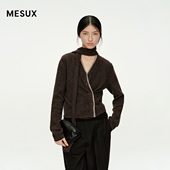 MESUX米岫25冬2 26NM美丽诺羊毛飘带V领撞色设计毛衣开衫 MNWUE506