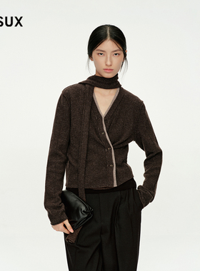 MESUX米岫25冬2/26NM美丽诺羊毛飘带V领撞色设计毛衣开衫MNWUE506