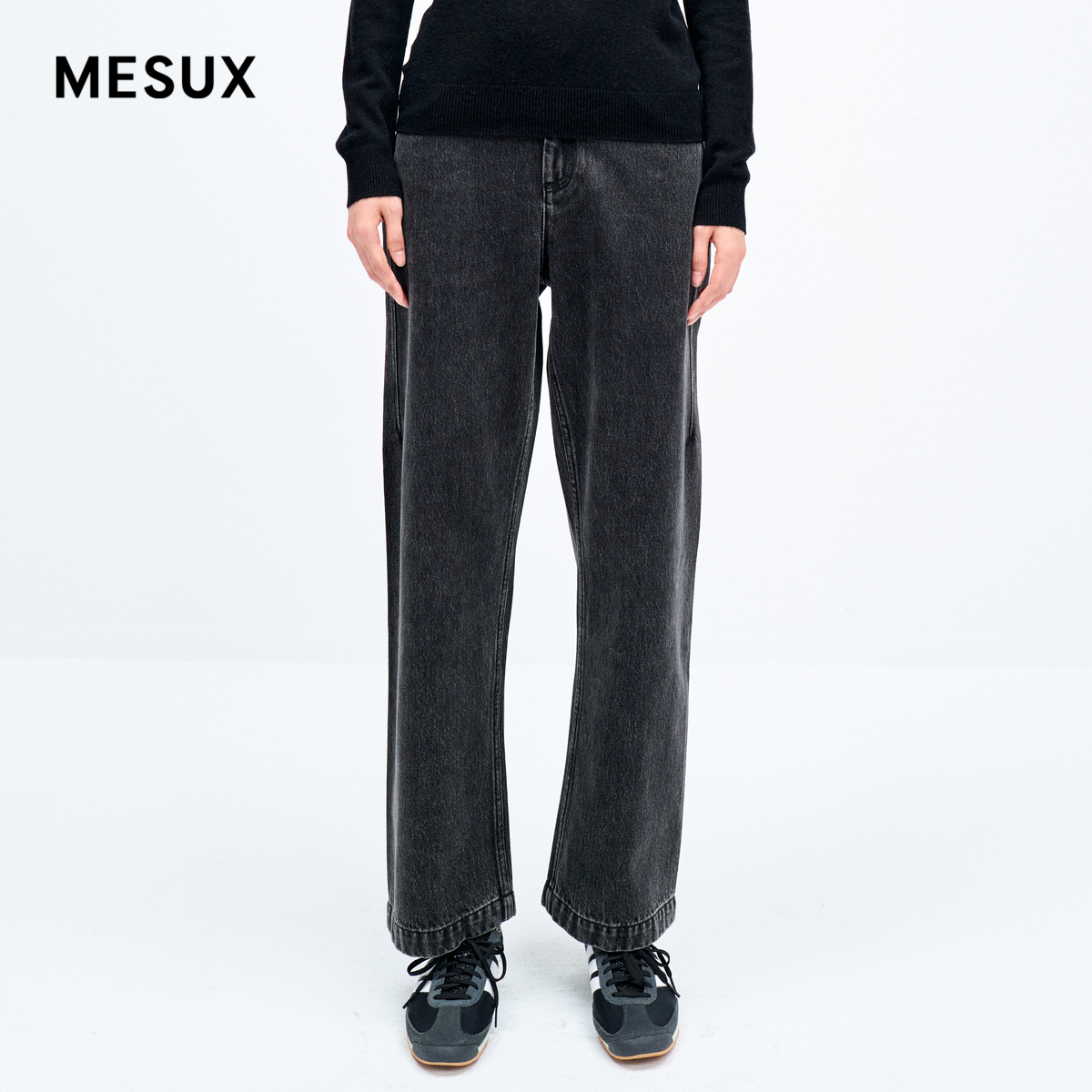 MESUX米岫锥形复古高腰宽松廓形阔腿裤洗水牛仔裤女MMWUR402