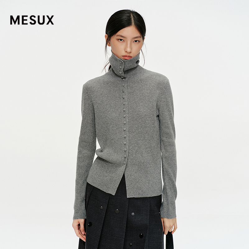 MESUX米岫25冬治愈衫系列叠穿百搭正反两穿高领长袖开衫MNWUE408