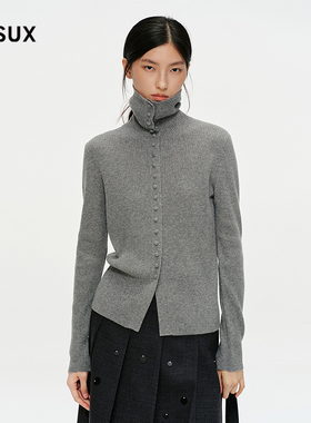MESUX米岫25冬治愈衫系列叠穿百搭正反两穿高领长袖开衫MNWUE408