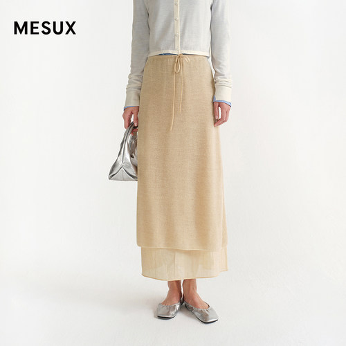 MESUX米岫26春夏轻盈马海毛亚麻拼接双层边A字半裙MOSUE901