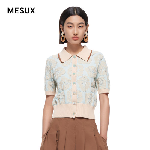 MESUX米岫新品女装撞色提花针织衫短款开衫MMMUE305